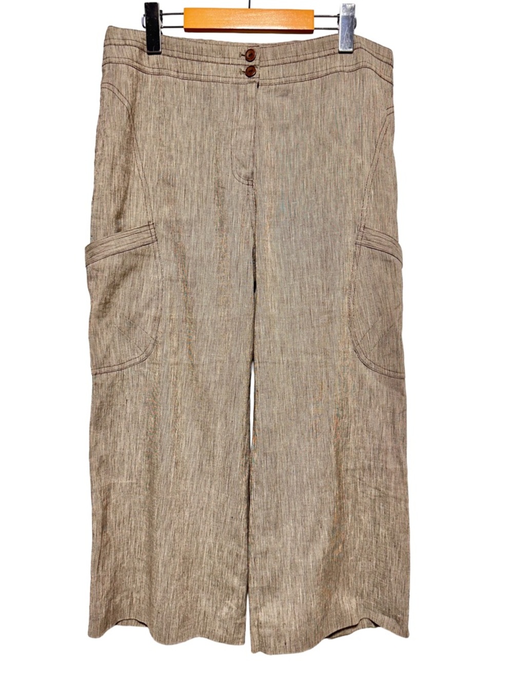 BIANCA NYGARD Textured Crop Capri Utility Pocket Minimalist Pants | Linen Blend